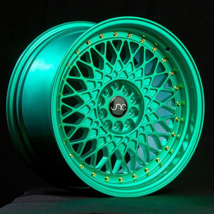 JNC031 | Candy Green Gold Rivets | 17x9 | 5x100/5x114.3 | +30mm | CB: 73.1
