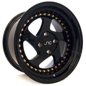 JNC034 | Gloss Black Gold Rivets | 18x8.5 | 5x114.3 | +30mm | CB: 73.1