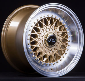 JNC004S | Gold Machined Lip Gold Rivets | 16x8 | 4x100/4x114.3 | +25mm | CB: 73.1