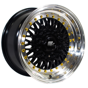 MT13 | Black w/Machined Lip Gold Rivets | 15x8.0 | 4x100/4x108 | +20mm