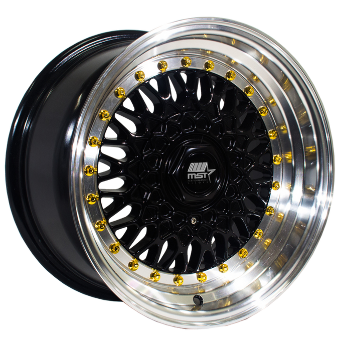 MT13 | Black w/Machined Lip Gold Rivets | 15x8.0 | 4x100/4x108 | +20mm
