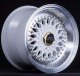 JNC004S | White Machined Lip Gold Rivets| 17x8.5 | 4x100/4x114.3 | +15mm | CB: 73.1