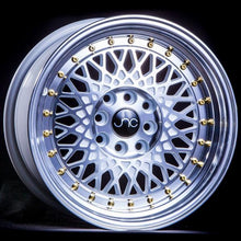 JNC031 | White Machined Face Gold Rivets | 15x8 | 4x100/4x114.3 | +20mm | CB: 73.1