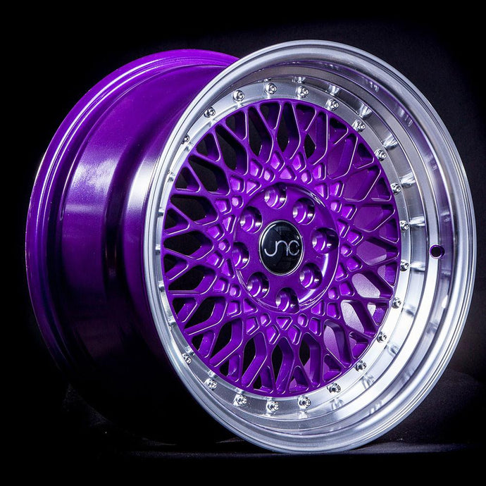 JNC031 | Candy Purple Machined Lip Chrome Rivets | 16x8 | 4x100/4x114.3 | +25mm | CB: 73.1