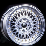 JNC031 | Silver Machined Face Gold Rivets | 18x8.5 | 5x100/5x114.3 | +35mm | CB: 73.1