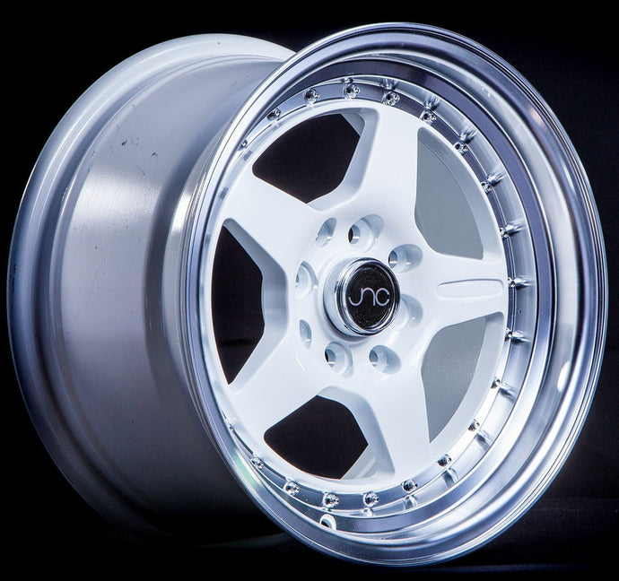 JNC009 | White Machined Lip | 15x8 | 4x100/4x114.3 | +25mm | CB: 73.1