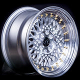JNC031 | Silver Machined Face Gold Rivets | 18x8.5 | 5x100/5x114.3 | +35mm | CB: 73.1