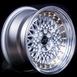 JNC031 | Silver Machined Face Gold Rivets | 17x9 | 4x100/4x114.3 | +30mm | CB: 73.1