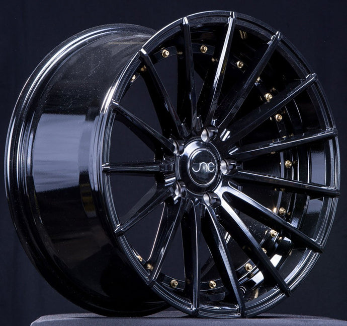 JNC042 | Gloss Black Gold Rivets | 18x9.5 | 5x114.3 | +35mm | CB: 73.1