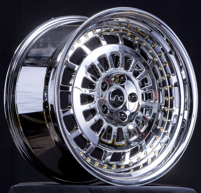 JNC046 | Platinum w/ Gold Rivets | 19x9.5 | 5x112 | +25mm | CB: 66.66