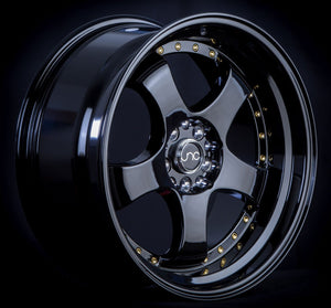 JNC017 | Gloss Black w/ Gold Rivets | 18x8.5 | 5x100/5x114.3 | +30mm | CB: 73.1