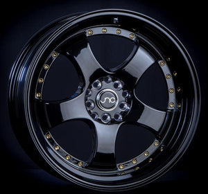 JNC017 | Gloss Black w/ Gold Rivets | 18x8.5 | 5x100/5x114.3 | +30mm | CB: 73.1