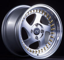 JNC034 | Silver Machined Face Gold Rivets | 17x8 | 5x114.3 | +30mm | CB: 73.1