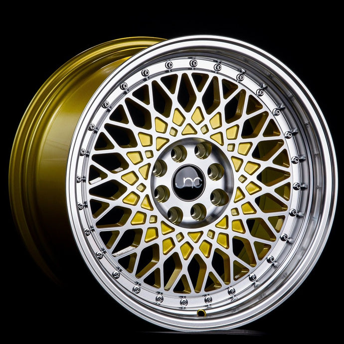 JNC031 | Gold Machined Face Chrome Rivets | 16x8 | 4x100/4x114.3 | +20mm | CB: 73.1