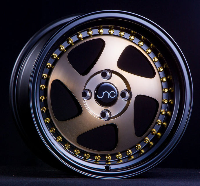 JNC034 | Matte Bronze Black Lip Gold Rivets | 18x9.5 | 5x114.3 | +30mm | CB: 73.1