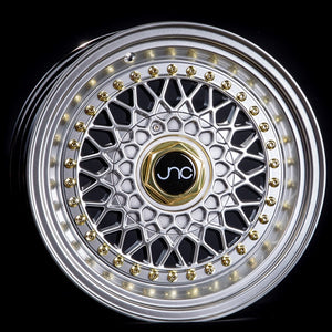 JNC004S | Silver Machined Lip Gold Rivets| 18x9.5 | 5x100/5x114.3 | +30mm | CB: 73.1