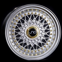 JNC004S | Silver Machined Lip Gold Rivets| 17x8.5 | 4x100/4x114.3 | +15mm | CB: 73.1