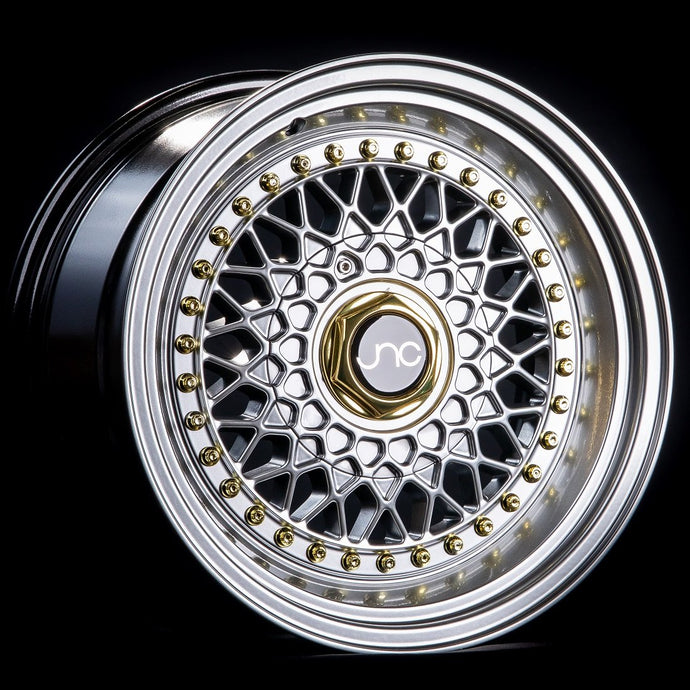 JNC004S | Silver Machined Lip Gold Rivets| 17x10 | 5x100/5x114.3 | +25mm | CB: 73.1