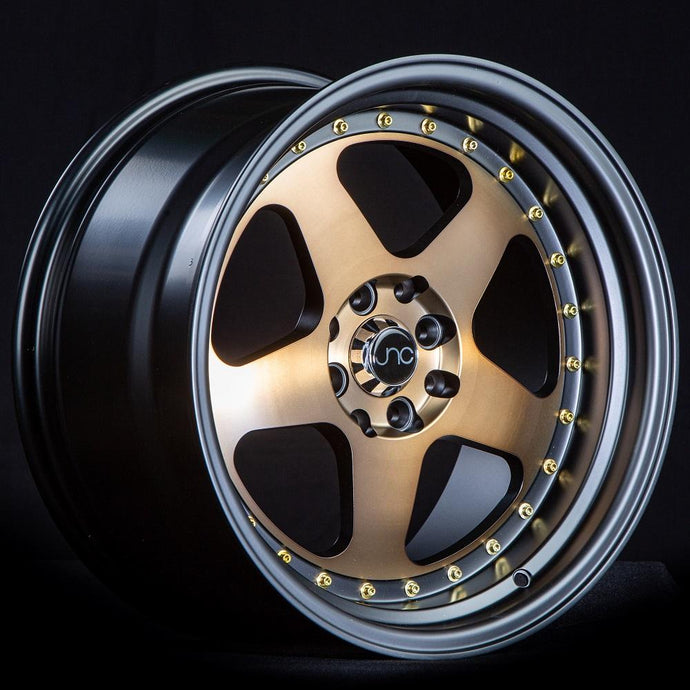 JNC010 | Matte Black Matte Bronze Lip Gold Rivets | 17x9 | 5x114.3 | +25mm | CB: 73.1