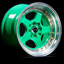 JNC010 | Wasabi Green w/ Gold Rivets | 15x8 | 4x100/4x114.3 | +20mm | CB: 73.1