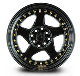 AH01 | Full Gloss Black ( Gold Rivet) | 15x8 | 4x100/114.3 | +20mm | CB73.1