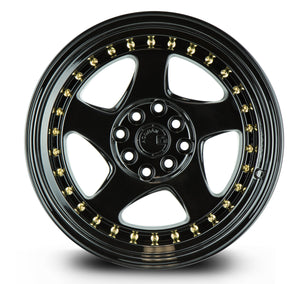 AH01 | Full Gloss Black ( Gold Rivet) | 15x8 | 4x100/114.3 | +20mm | CB73.1