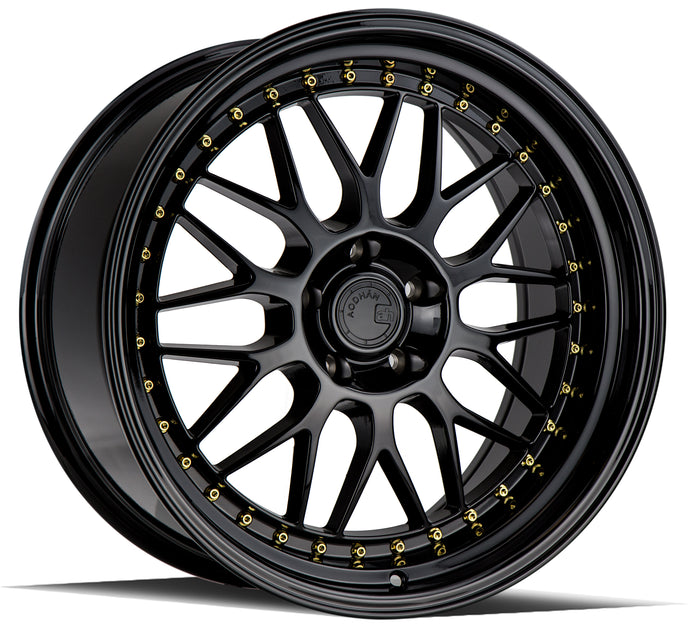AH02 | Gloss Black ( Gold Rivet) | 19x9.5 | 5x114.3 | +12mm | CB73.1