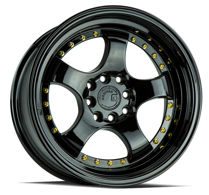 AH03 | Full Golss Black ( Gold Rivet) | 16x8 | 4x100/114.3 | +15mm | CB73.1
