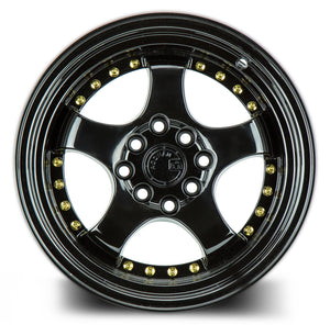 AH03 | Full Golss Black ( Gold Rivet) | 16x8 | 4x100/114.3 | +15mm | CB73.1