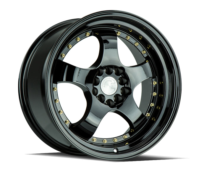 AH03 | Full Golss Black ( Gold Rivet) | 17x9 | 5x100/114.3 | +25mm | CB73.1