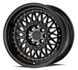 AH05 | Full Gloss Black ( Gold Rivet) | 15x8 | 4x100/114.3 | +20mm | CB73.1