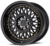 AH05 | Full Gloss Black ( Gold Rivet) | 16x8 | 4x100/114.3 | +15mm | CB73.1