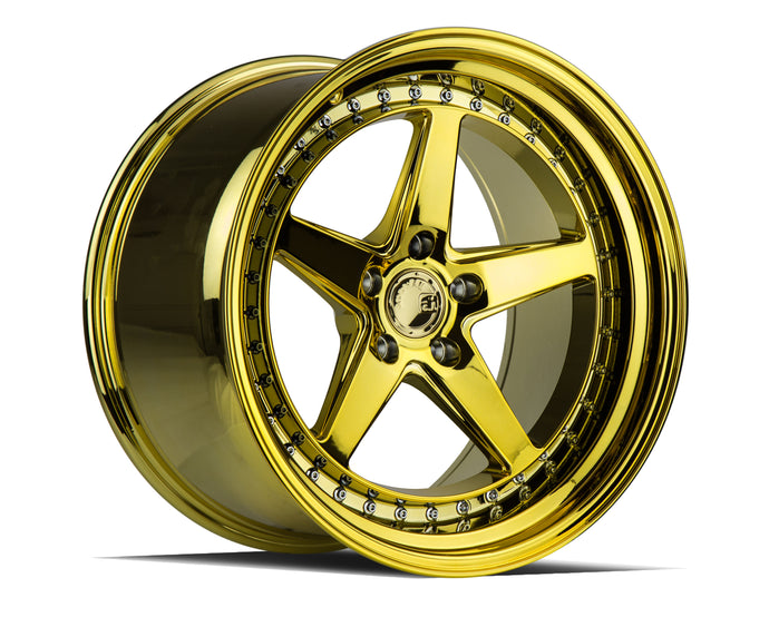 DS05 | Gold Vacuum w/ Chrome Rivets | 18x10.5 | 5x114.3 | +22mm | CB73.1
