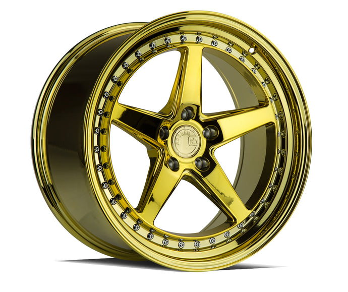 DS05 | Gold Vacuum w/ Chrome Rivets | 19x9.5 | 5x114.3 | +22mm | CB73.1