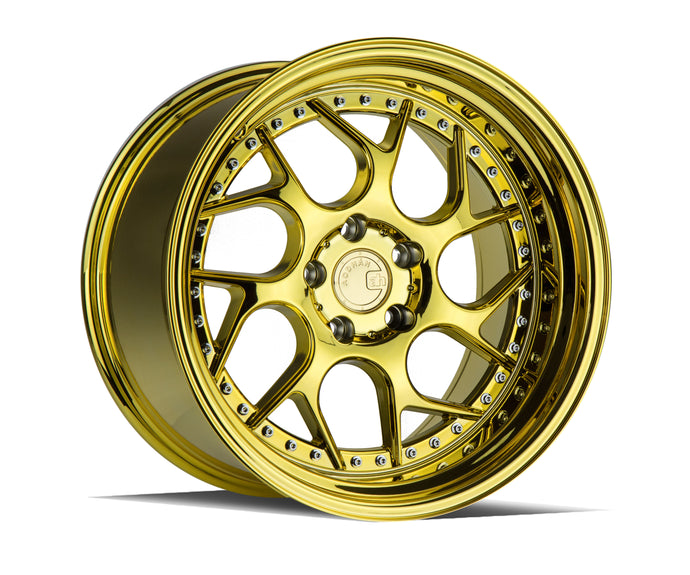 DS01 | Gold Vacuum W/ Chrome Rivets | 18x10.5 | 5x114.3 | +15mm | CB73.1