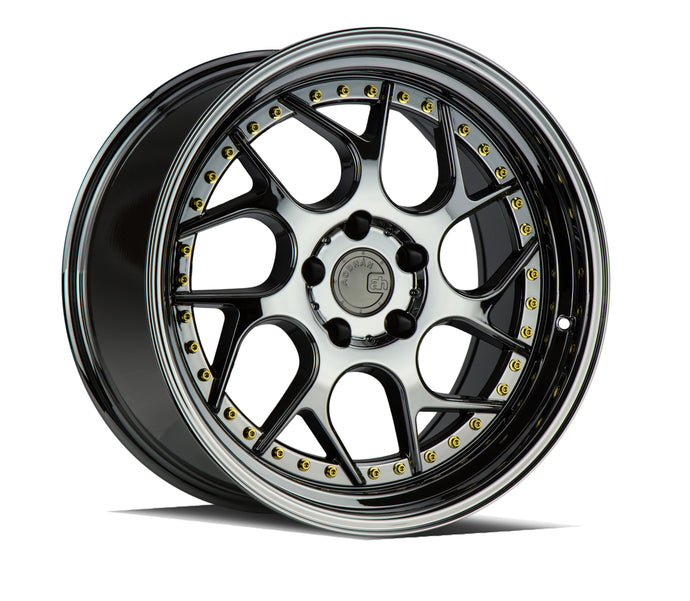 DS01 | Black Vacuum W/ Gold Rivets | 18x9.5 | 5x114.3 | +30mm | CB73.1