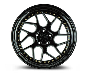 DS01 | Gloss Black W /Gold Rivets | 18x9.5 | 5x114.3 | +30mm | CB73.1