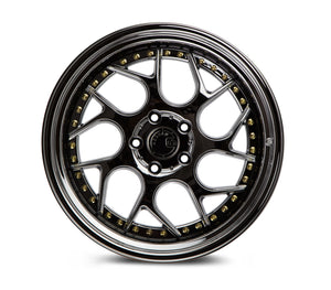 DS01 | Black Vacuum W/ Gold Rivets | 19x9.5 | 5x114.3 | +15mm | CB73.1
