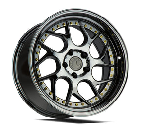 DS01 | Black Vacuum W/ Gold Rivets | 19x9.5 | 5x114.3 | +15mm | CB73.1