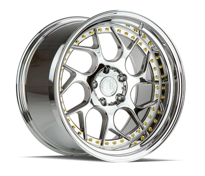 DS01 | Vacuum Chrome W/ Gold Rivets | 19x9.5 | 5x114.3 | +15mm | CB73.1