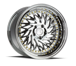 DS03 | Vacuum Chrome w/Gold Rivets | 18x10.5 (Passenger Side) | 5x114.3 | +15mm | CB73.1