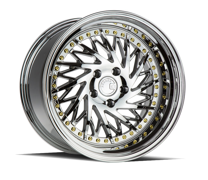 DS03 | Vacuum Chrome w/Gold Rivets | 18x10.5 (Passenger Side) | 5x114.3 | +15mm | CB73.1