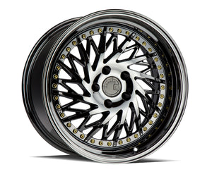 DS03 | Black Vacuum w/ Gold Rivets | 18x9.5 (Driver Side) | 5x114.3 | +22mm | CB73.1