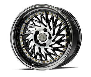 DS03 | Black Vacuum w/ Gold Rivets | 18x9.5 (Passenger Side) | 5x114.3 | +15mm | CB73.1