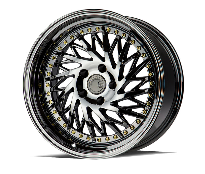 DS03 | Black Vacuum w/ Gold Rivets | 18x9.5 (Passenger Side) | 5x114.3 | +15mm | CB73.1