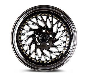 DS03 | Black Vacuum w/ Gold Rivets | 18x9.5 (Passenger Side) | 5x114.3 | +15mm | CB73.1