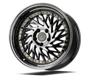 DS03 | Black Vacuum w/ Gold Rivets | 18x9.5 (Passenger Side) | 5x114.3 | +22mm | CB73.1