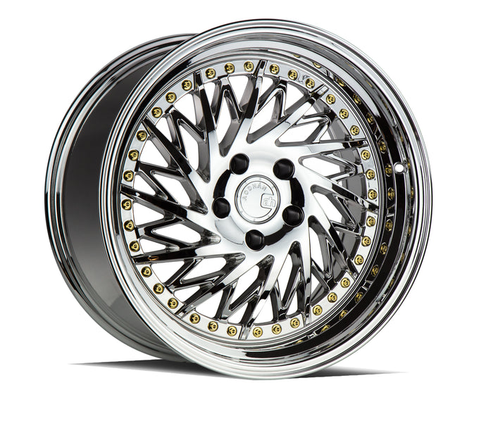 DS03 | Vacuum Chrome w/Gold Rivets | 18x9.5 (Driver Side) | 5x100 | +35mm | CB73.1
