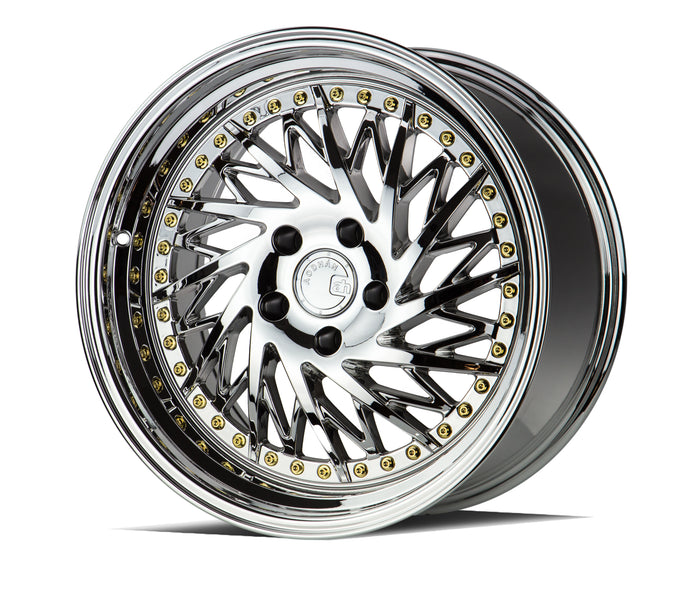 DS03 | Vacuum Chrome w/Gold Rivets | 18x9.5 (Passenger Side) | 5x100 | +35mm | CB73.1