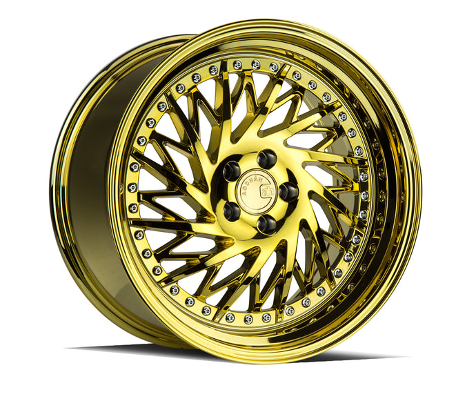 DS03 | Gold Vacuum w/ Chrome Rivets | 18x9.5 (Driver Side) | 5x114.3 | +15mm | CB73.1